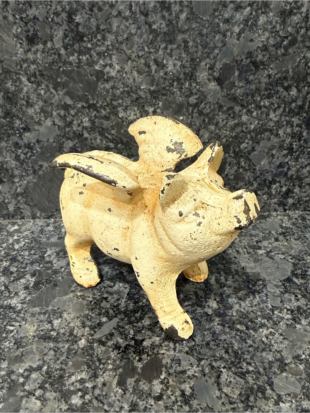 ❌RESERVED❌Cast Iron Flying Piggy Bank Figurine in Chippy Cream - Picture 10 of 12